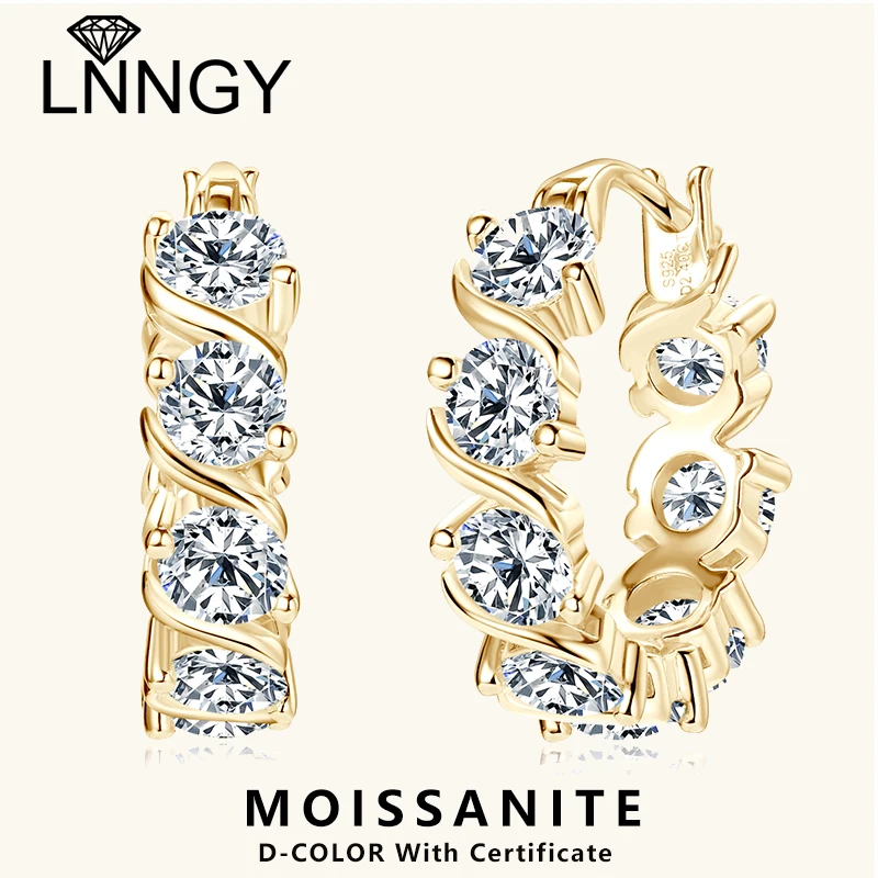 

Lnngy 4.8CTTW. Sparkling Round Cut Moissanite Earring For Couples Lovers' Temperament Sparkling Wedding Earrings Jewerly Gift