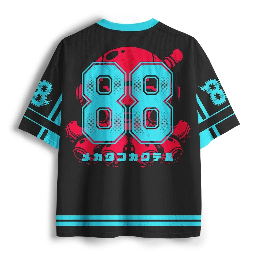 Summer Men's and Women's Japanese Mechanical Octopus 3 D Print Sporty Quick-dry Loose V-neck T-shirt Y2K Street Trend Family Top