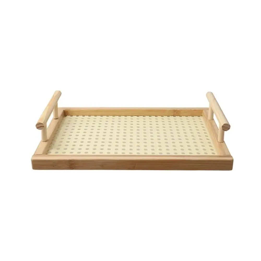 

Декоративный бамбуковый ручной поднос, полый сервировочный поднос ручной работы с ручками, прямоугольная многофункциональная кухонная тарелка с фруктами, хлеб