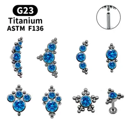 Luxury Blue Gem Stud Earrings G23 Titanium Crystal Zircon Ear Spiral Tragus Cartilage Piercing Jewelry Trendy Body Accessories