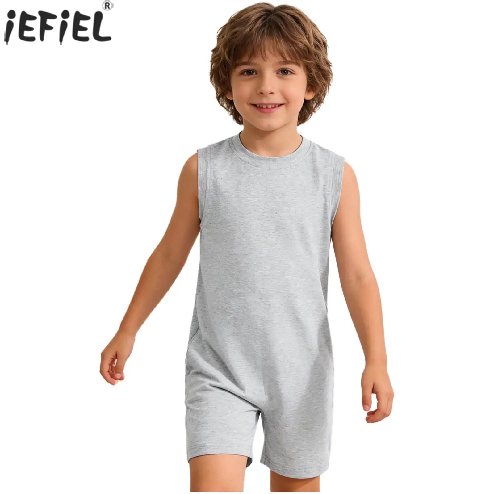 Kids Boys Girls Special Needs Adaptive Clothing Round Neck Sleeveless Back Invisible Zipper Anti-Strip Jumpsuit Cotton Rompers