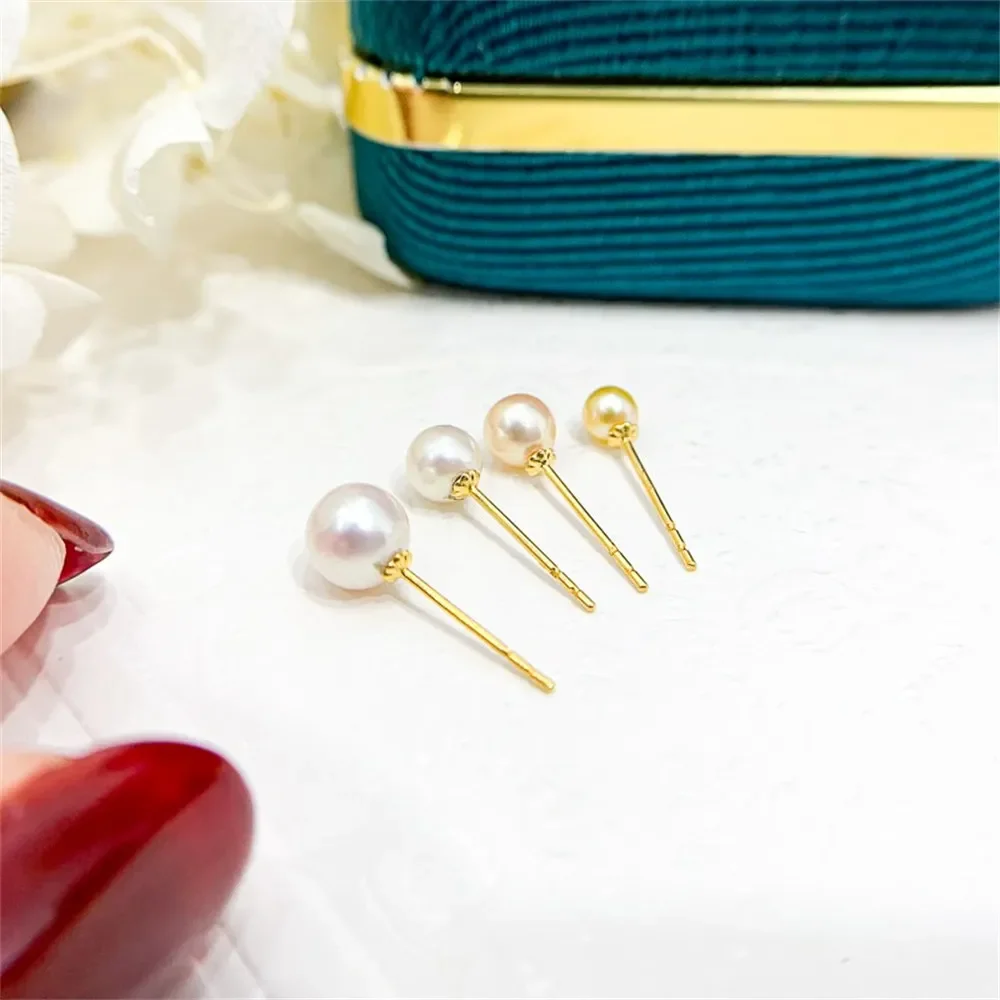 

DIY Pearl Accessories G18K Gold Earring Empty Holder 2mm Gold Small Gold Earring Holder Fit 2-6mm Round Flat Beads G208