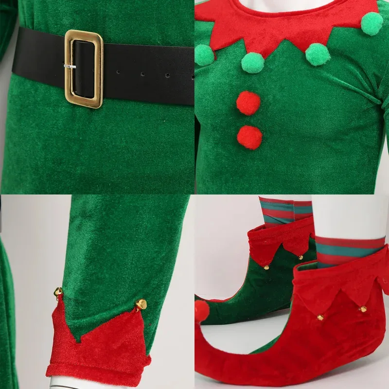 Sky01 Mannen Kerst Elf Kostuum Set Santas Helper Kostuum Lange Mouw Top met Broek Hoed Elf Oren Schoenen Riem En Kousen Sd01$