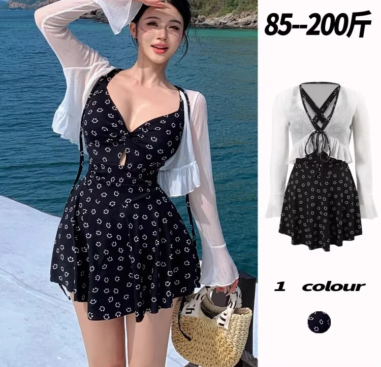 2026 New Plus Size 6XL Swimsuit Women's Skirt One-piece Student Girl Style Long Sleeve Covered Hot Spring Vacation Swimwear