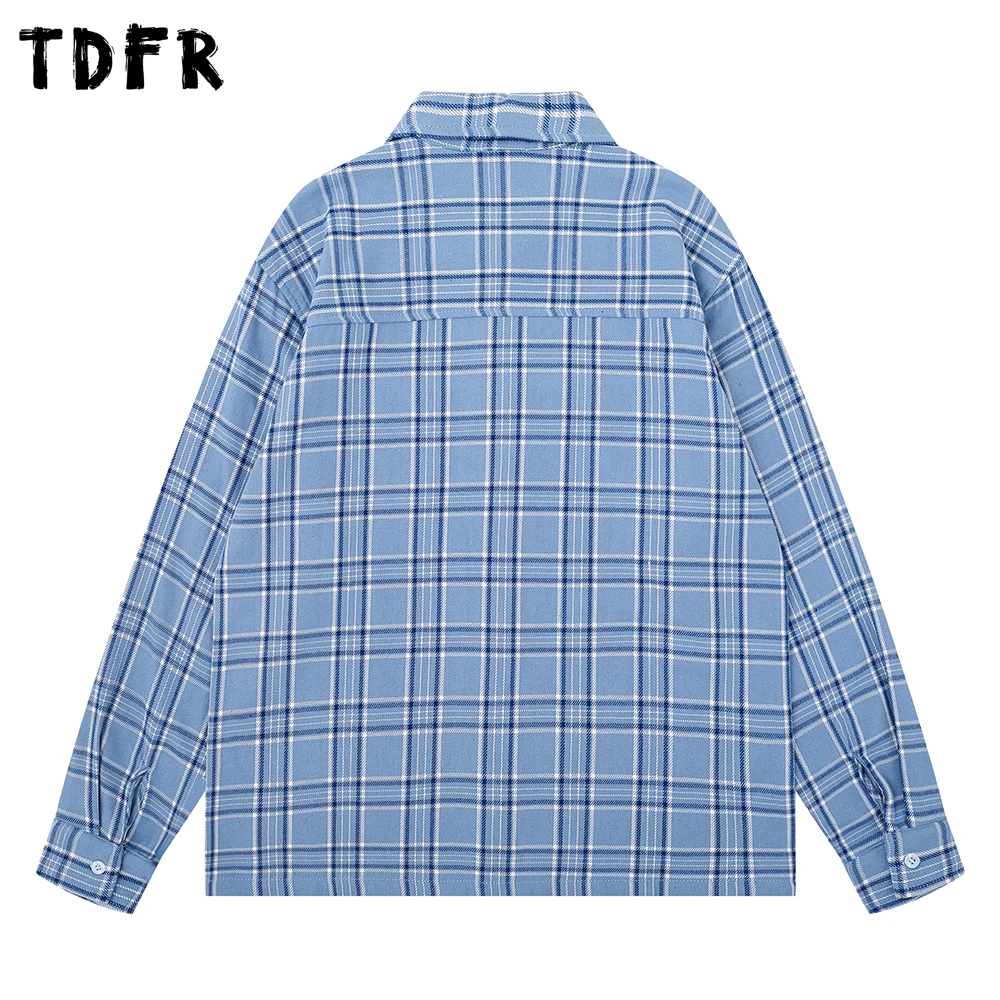 Pocket Plaid Long Sleeve Shirts Mens Autumn Casual Single Breasted Lapel Loose Long Sleeve Cotton Checked Shirt Man