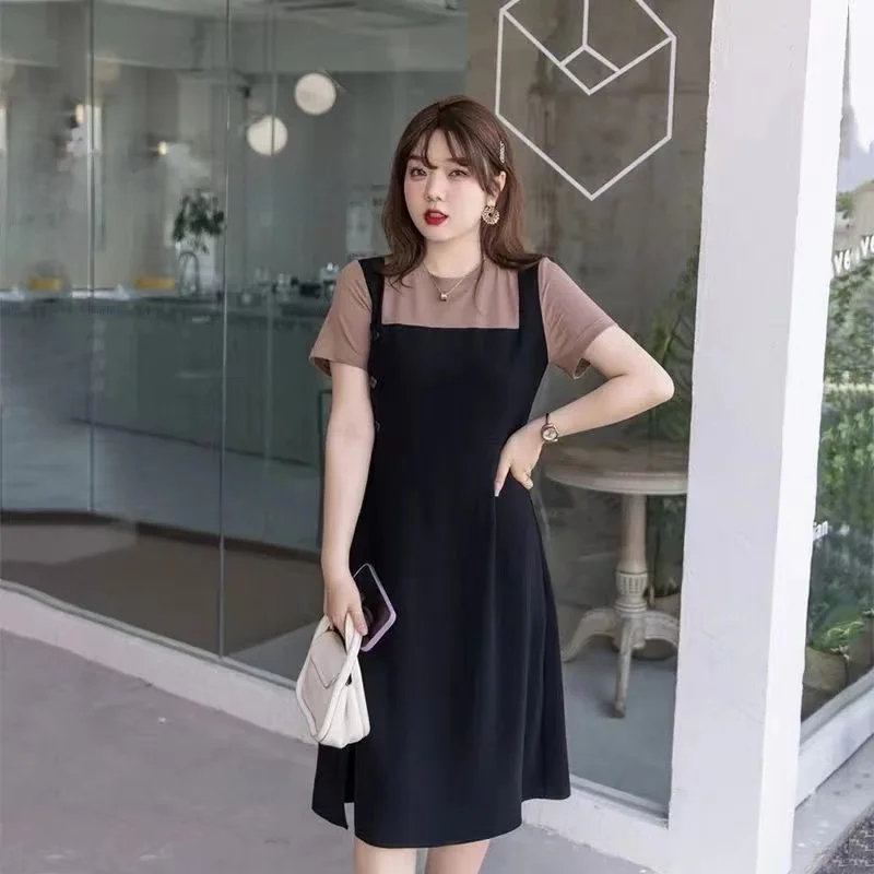 

Летнее асимметричное платье больших размеров в стиле Pure Desire, скрывающее недостатки фигуры, стройнящее, с цветовыми блоками, А-силуэт, микро-платье больших размеров для женщин