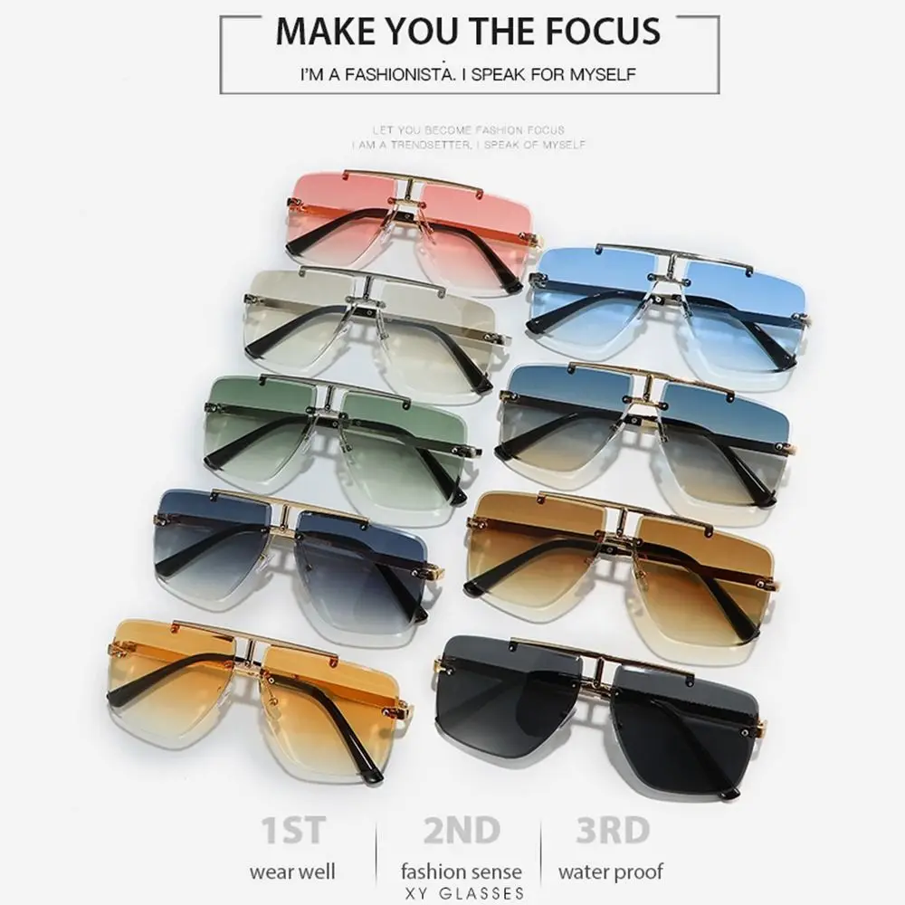 Oversized Double Bridge Sunglasses Frameless Rimless Gradient Lens Sun Glasses Square Frame UV Protection