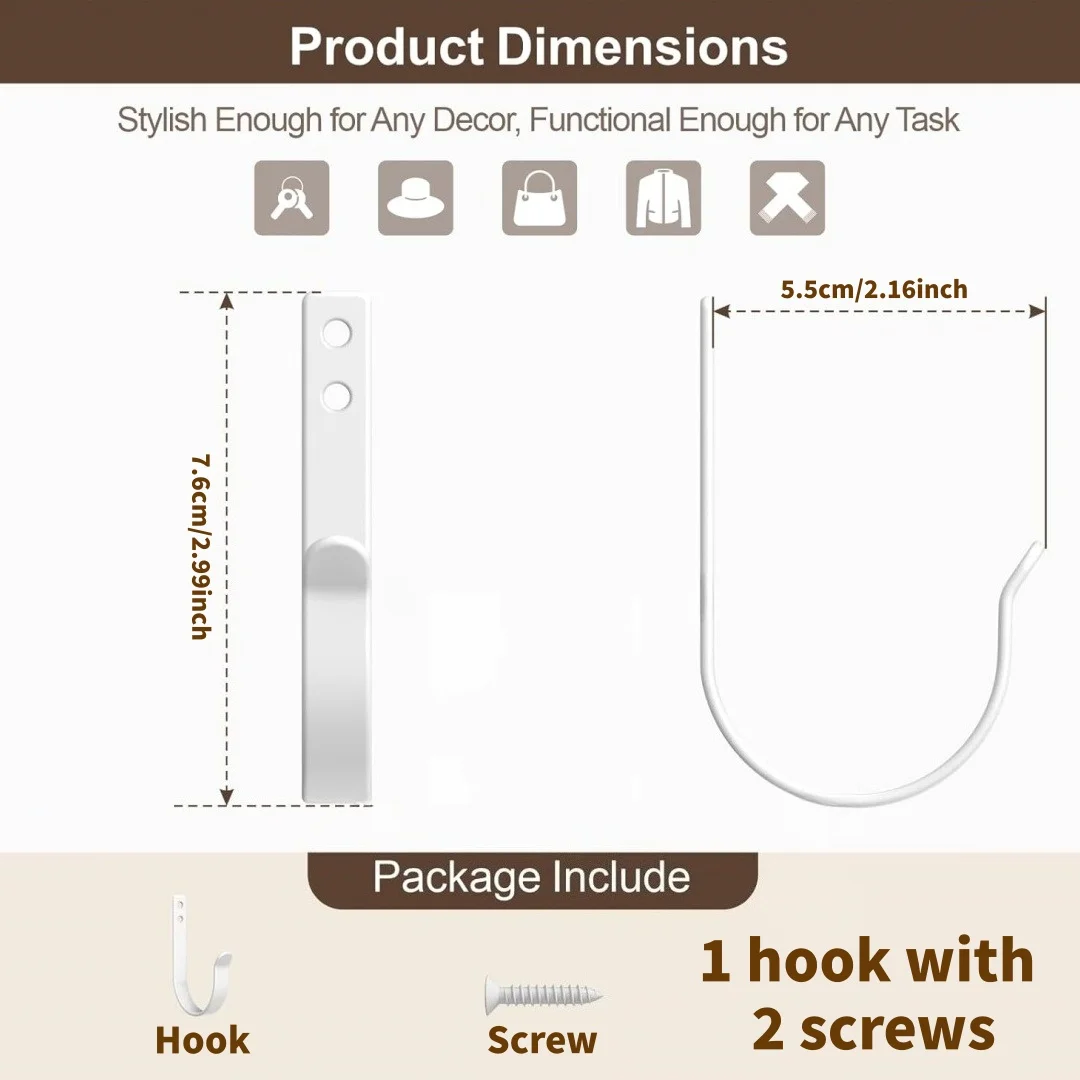 White towel hooks on bathroom walls, large heavy-duty multifunctional hooks, rust resistant spiral hooks, wardrobes, bedrooms