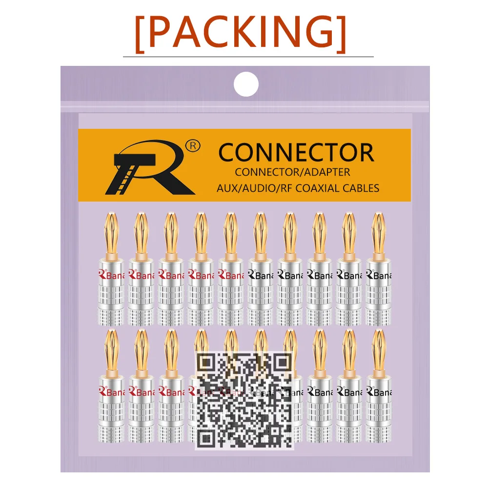 Conector Banana de 4mm para altavoz, conector banana chapado en oro de 24K, conector Banana de 4mm que combina con poste de encuadernación de 4mm, 4
