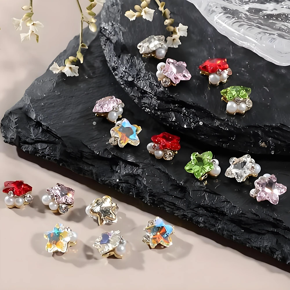 

10PC Diamond-encrusted 3D Gemstone Nail Art Star Rhinestone Pearl Pile Charms Accessories For Nails Decoration Manicure Supplies