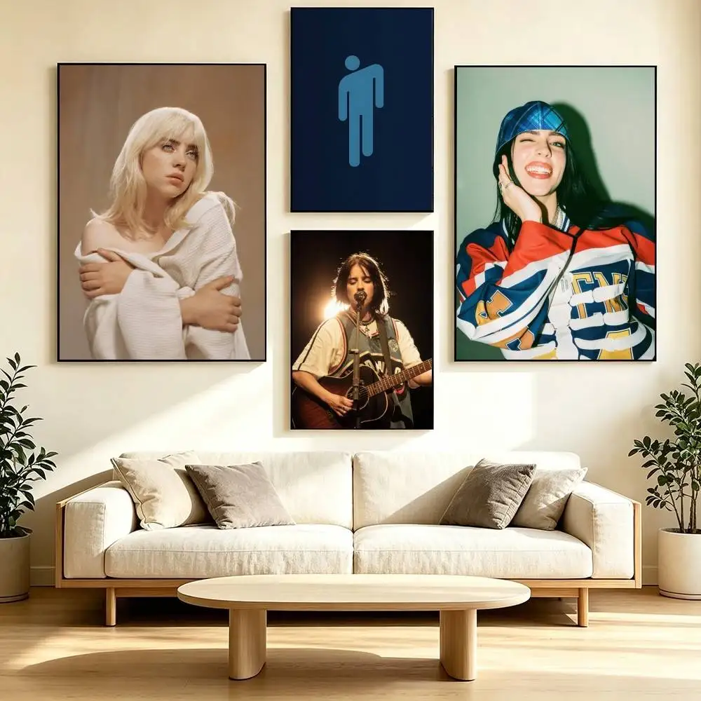 B-Billie Eilish Pop Singer  Poster Waterproof Wall Art Sticker For Bar Living Room Vintage Decor High Quality Print Gift