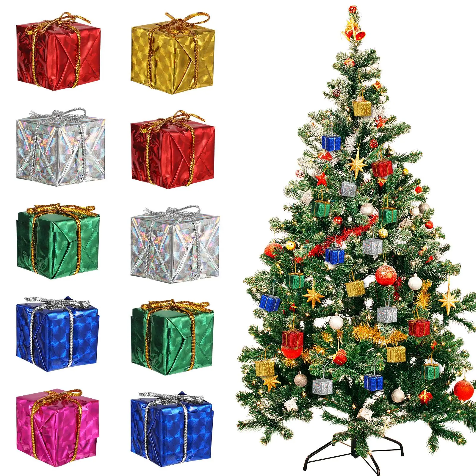 

24 Pcs Mini Christmas Tree naments Plastic Gift Boxes Pendant Festive Hanging Decorations Xmas Party Supplies