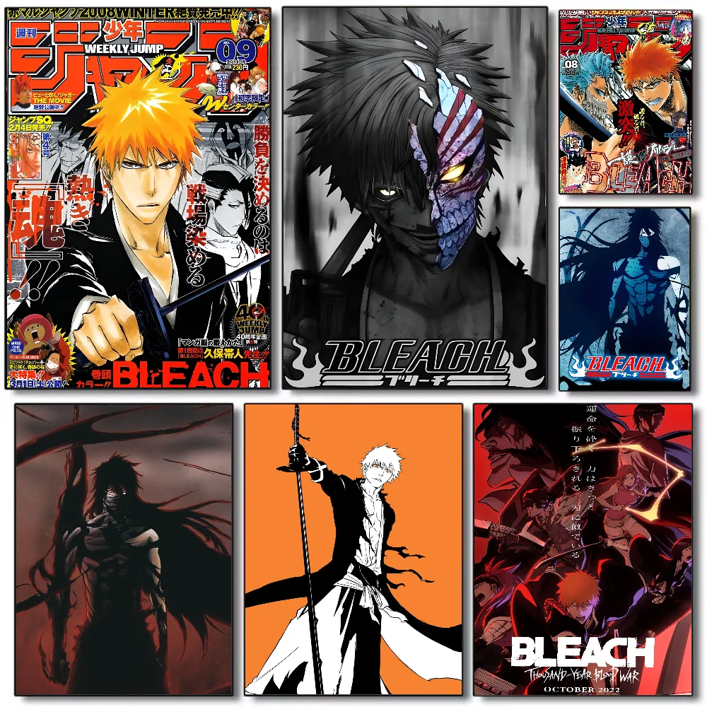 Póster de Anime japonés Bleach, arte HD, pared adhesiva, impermeable, hogar, sala de estar, dormitorio, bar, decoración estética