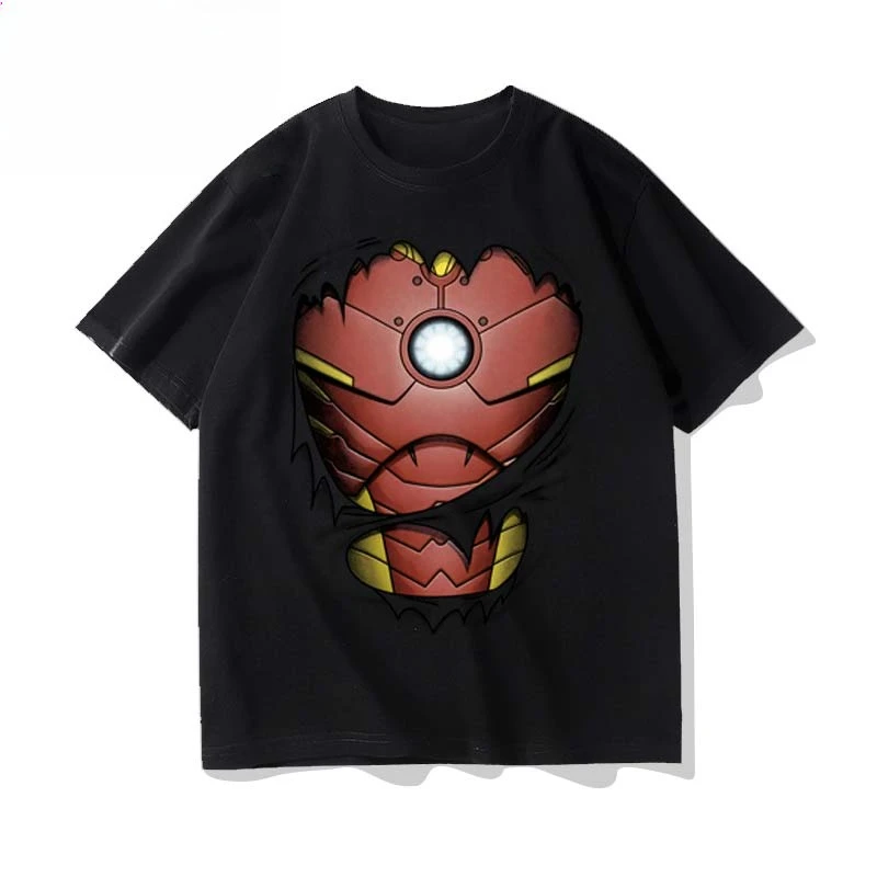 

2025 Marvel Iron Man Chest Print T-shirt Men's and Women's Summer American New Large Size Loose Casual Trend Short-sleeved Top