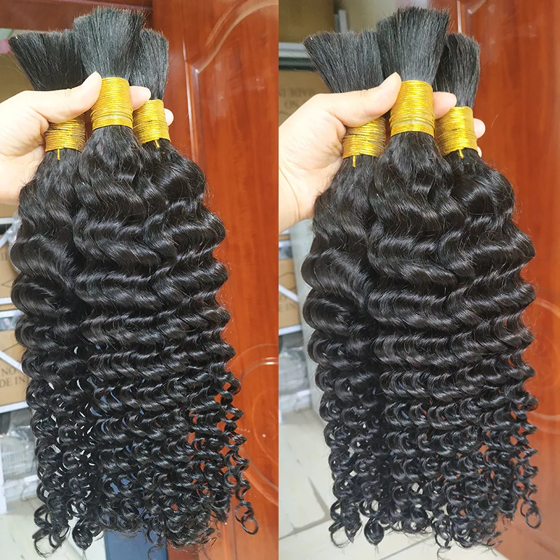 16-28 inci gelombang besar rambut manusia besar untuk mengepang rambut massal ditarik ganda grosir bundel rambut manusia kepang Boho Thailand Tidak ada pakan