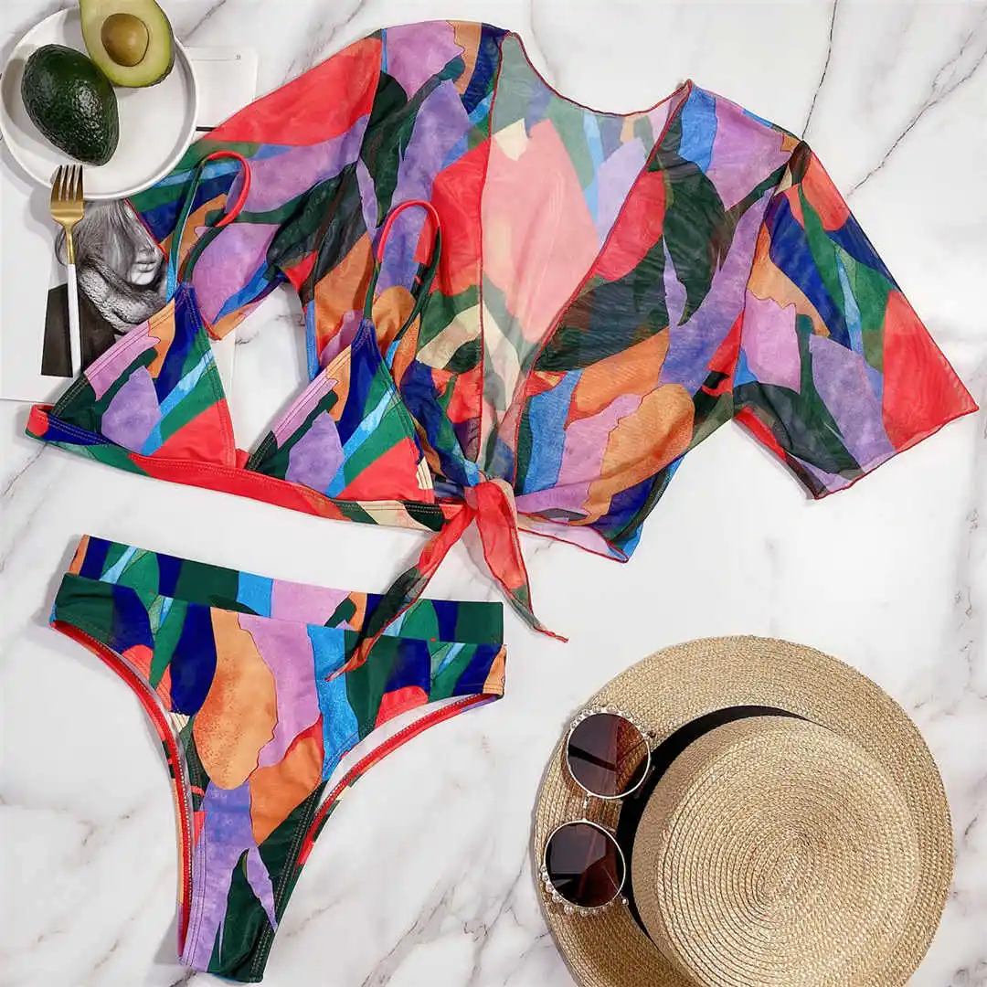 S - XXL, Bikini mit Leopardenmuster, hoher Bund, Damen-Badeanzug, dreiteiliges Bikini-Set, Badebekleidung, Badeanzug, Modell V2805SW. – Detail 19