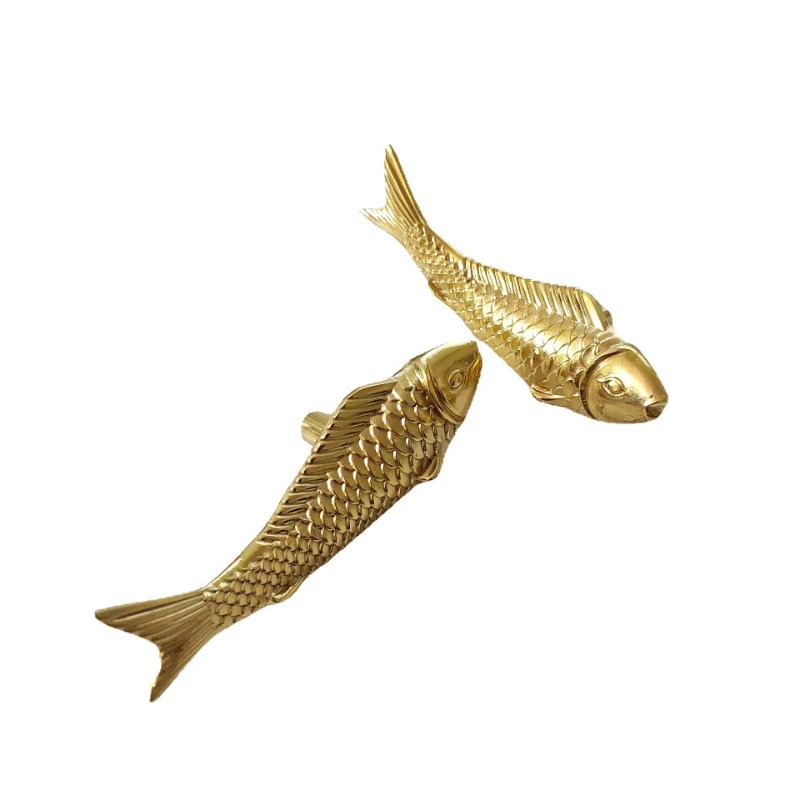 Brass Animal Fish Gold Furniture Door Handle Solid Artistic Surface Kitchen Cabinet Drawer Handle Knob Single Hole Hardware