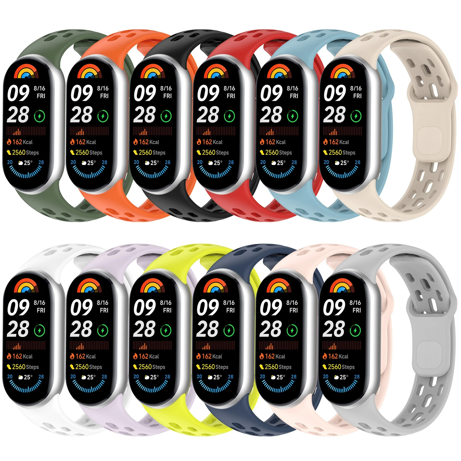 Honeycomb Mesh Silicone Strap Suit for Xiaomi Miband 8/9/10 Universal Hole Styled Silicone Strap