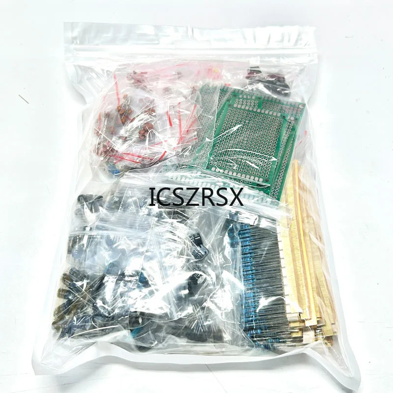 1818PCS DIY komponen elektronik Kit bermacam resistor Potensiometer DIP-IC LED kapasitor Triode dioda PCB tas/kotak