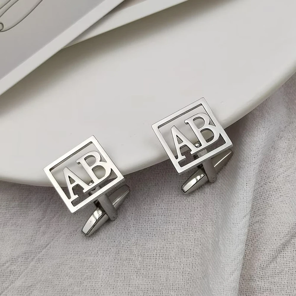 Customized Stainless Steel Material Name Cufflinks with Time New Roman font Combination, Suitable for Men's Clothing