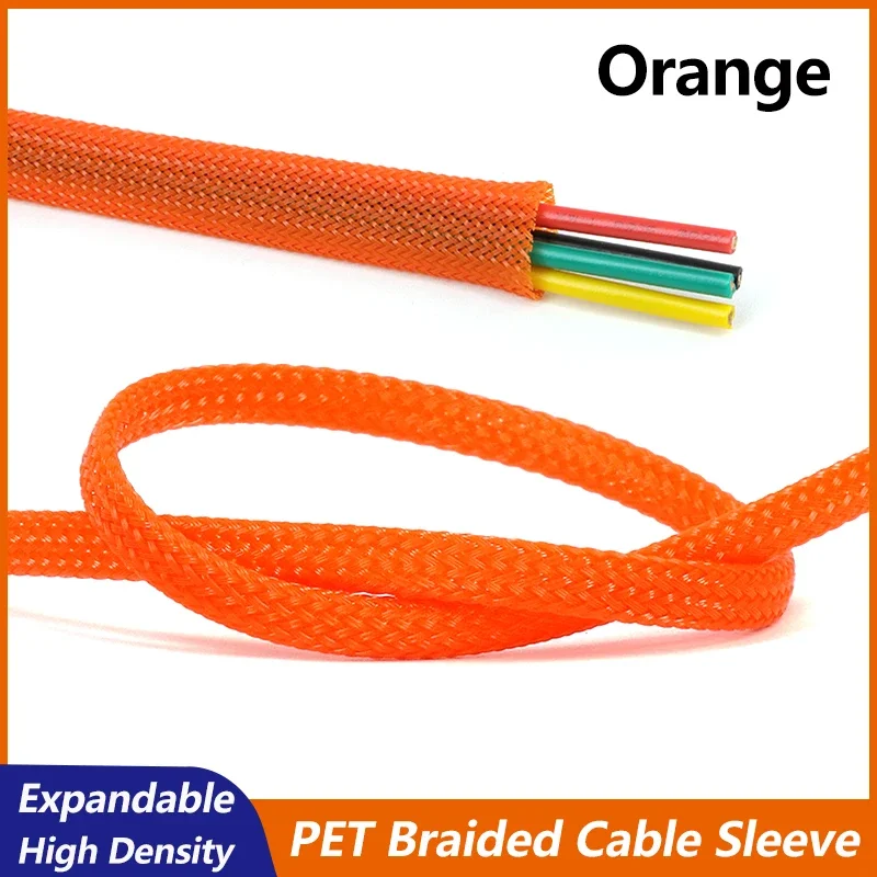 

Orange PET Braided Cable Sleeve 2/4/6/8/10/12/14/16/20/25/30/40mm Expandable High Density Insulated Wire Protection Wrap Sheath