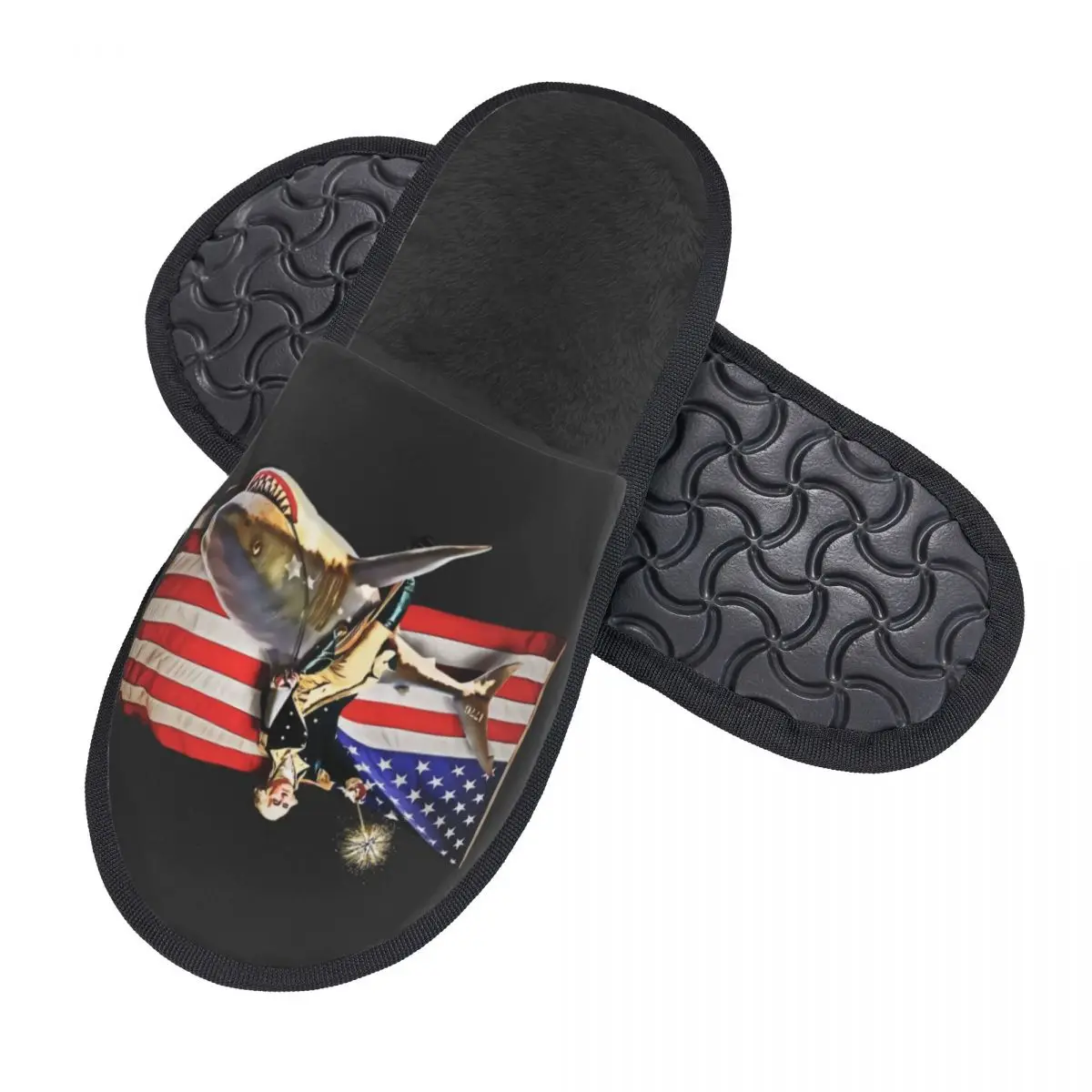 George Washington Riding A Shark American Flag Fourth Of July Guest Slippers for Hotel Women Custom Print House Slipper