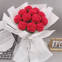 Artificial Flower Handmade Crochet Yarn Rose Outdoor Garden Valentine's Wedding Bridal Bouquet Home Room DIY Gift Box Accessory