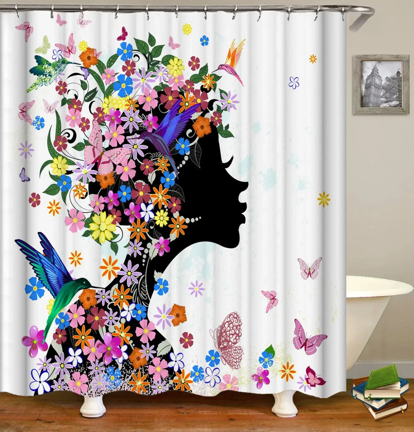 Bathroom Curtain Flower Butterfly Pattern Home Decor Waterproof Polyester  Shower Curtains Bath Screen 180*180cm & 180*200cm