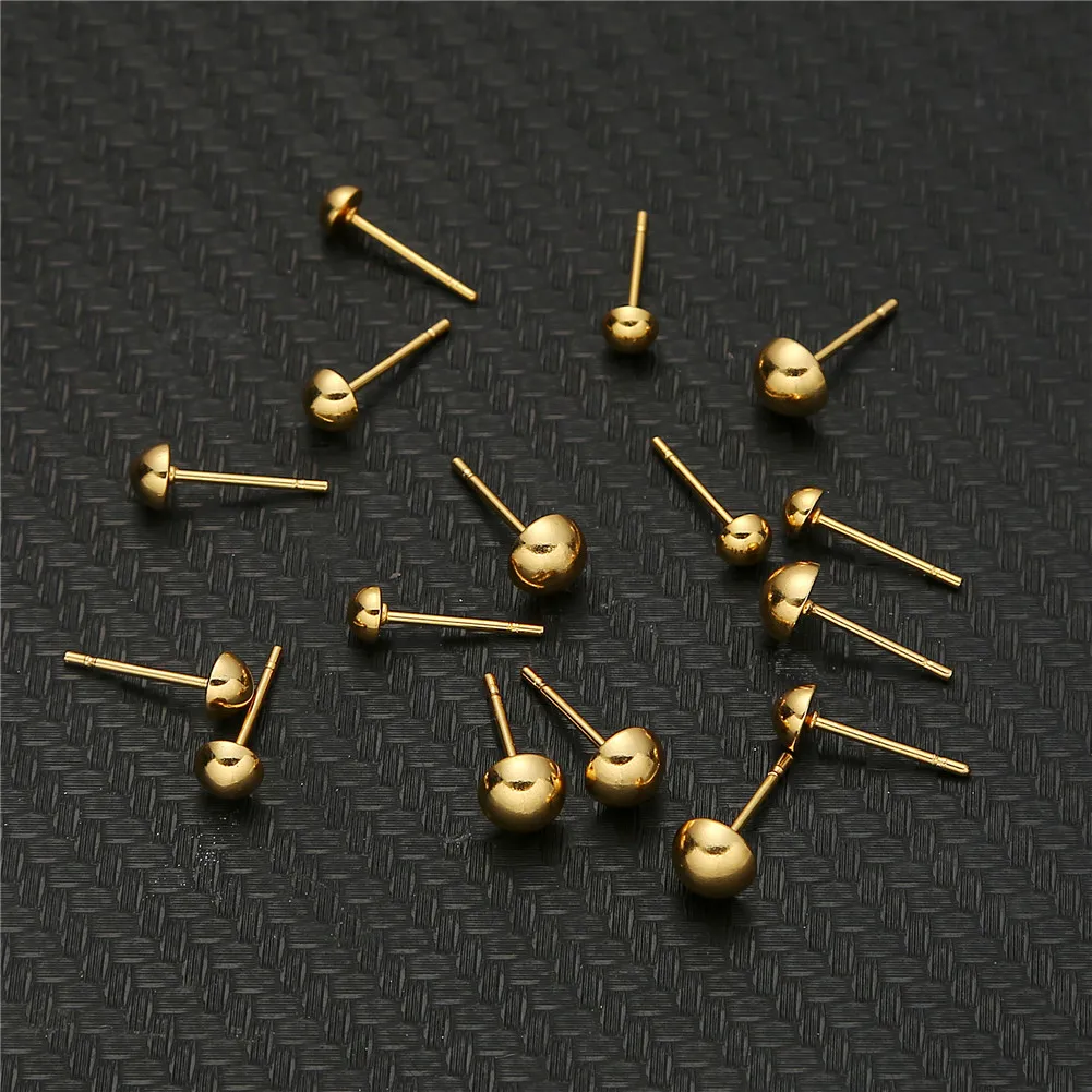 20PCS/lot Stainless Steel Half Ball Shape Ear Pin Earrings Cabochon For Jewelry DIY Making Handmade Earrings Accessories