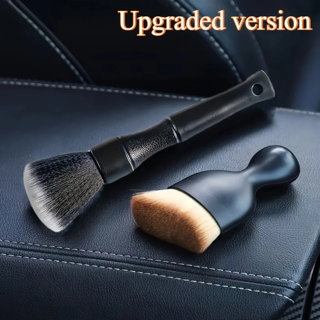 Car seat center console and air outlet soft bristle cleaning brush set with a sturdy plastic handle and extremely soft bristles