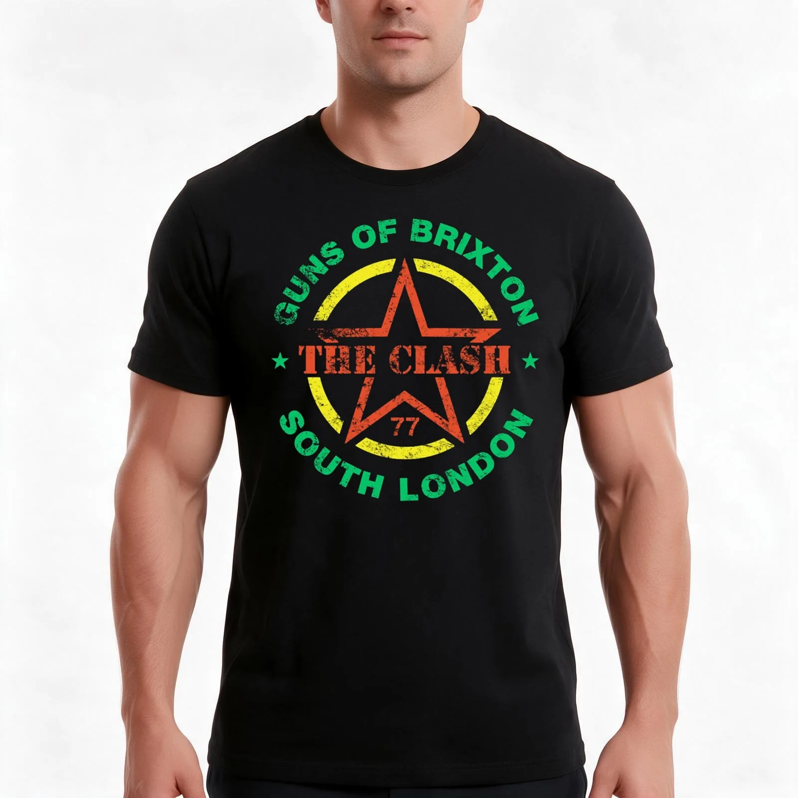 guns of brixton T-Shirt, Summer Casual Cotton Tee, Oversized Streetwear Tops, Vintage Graphic Print, Loose Fit Short Sleeve