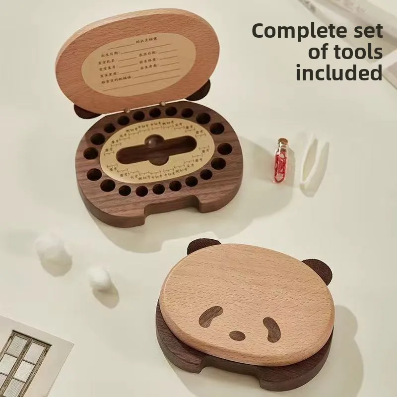  Wood Panda Tooth Loss Box Children's Teeth Baby Boys Girls Wisdom Tooth Memorial Tooth Fairy Exchange Box