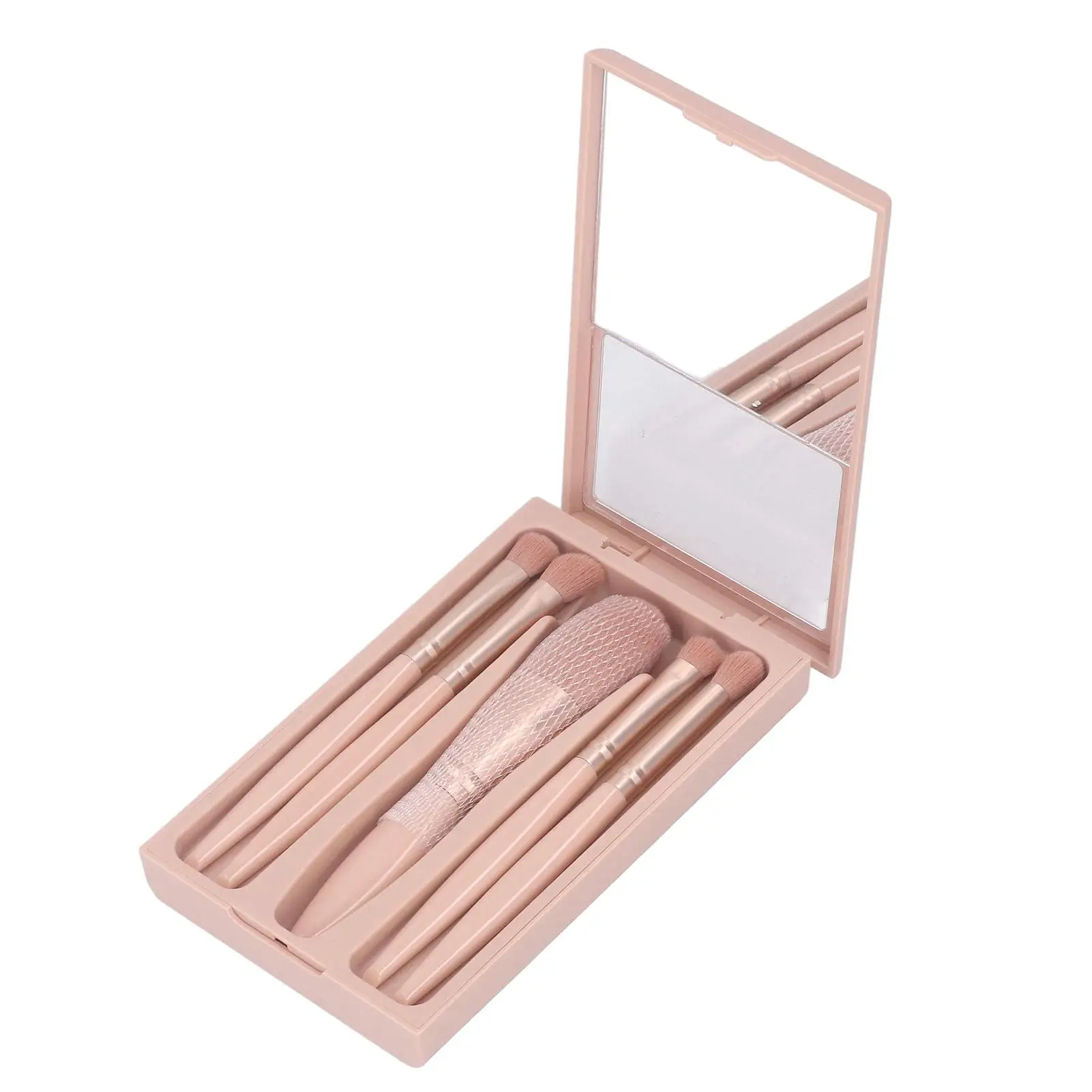 Ensemble de pinceaux de maquillage rose abricot pour voyage, poignée confortable, séchage rapide, doux et multifonctionnel