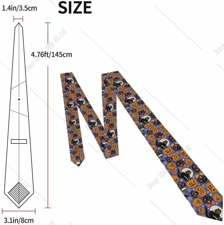 Halloween Scary Cats Pumpkins Gothic Tie Men's Ties Print One Size Gifts for Men Holiday Tie