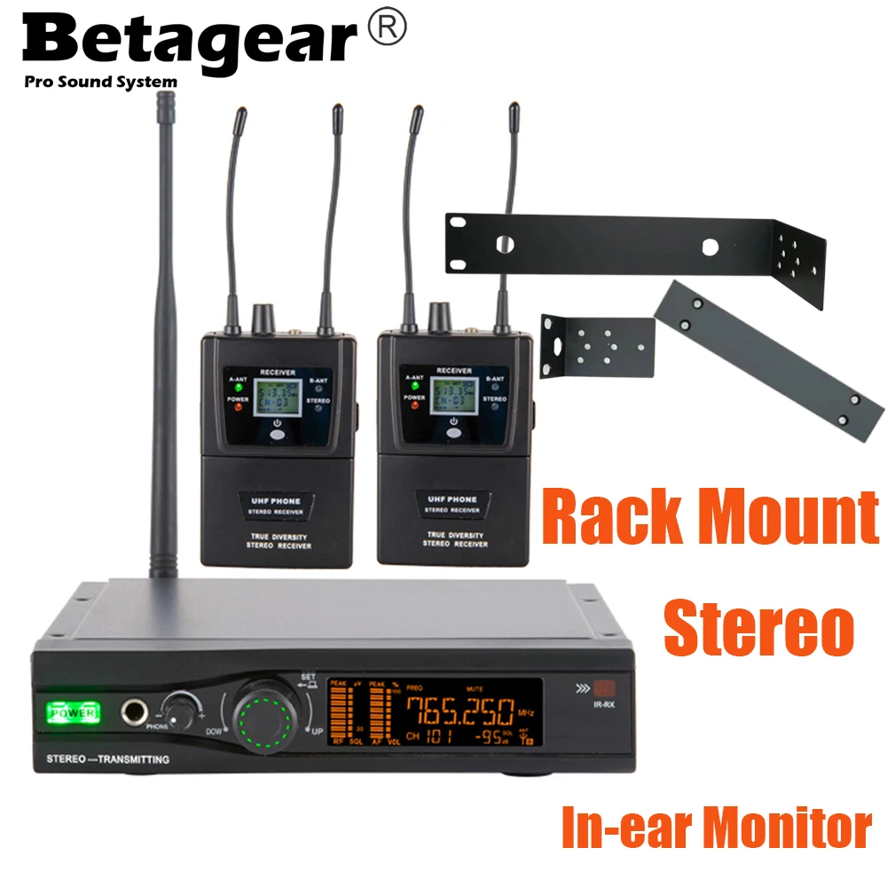 Betagear Stereo In-Ear Monitor 500Mhz High Power 10-100Mw 72 Kanaal Radio Systeem Laag Geluidsniveau echte Stereo Rack Mount Podium Terugkeer