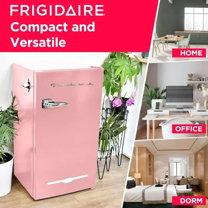 QWFRIGIDAIRE EFR376 Retro Bar Fridge Refrigerator with Side Bottle Opener,3.2 cu. Ft,Pink/Coral