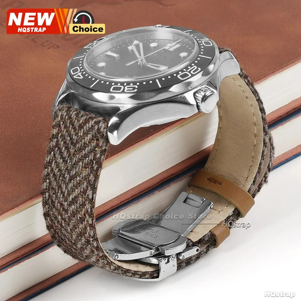 Butterfly Clasp Tweed Nylon Strap 22mm 18mm 20mm for Omega Smartwatch Leather Quick Release Belt for Seiko Bracelet for Rolex view 3