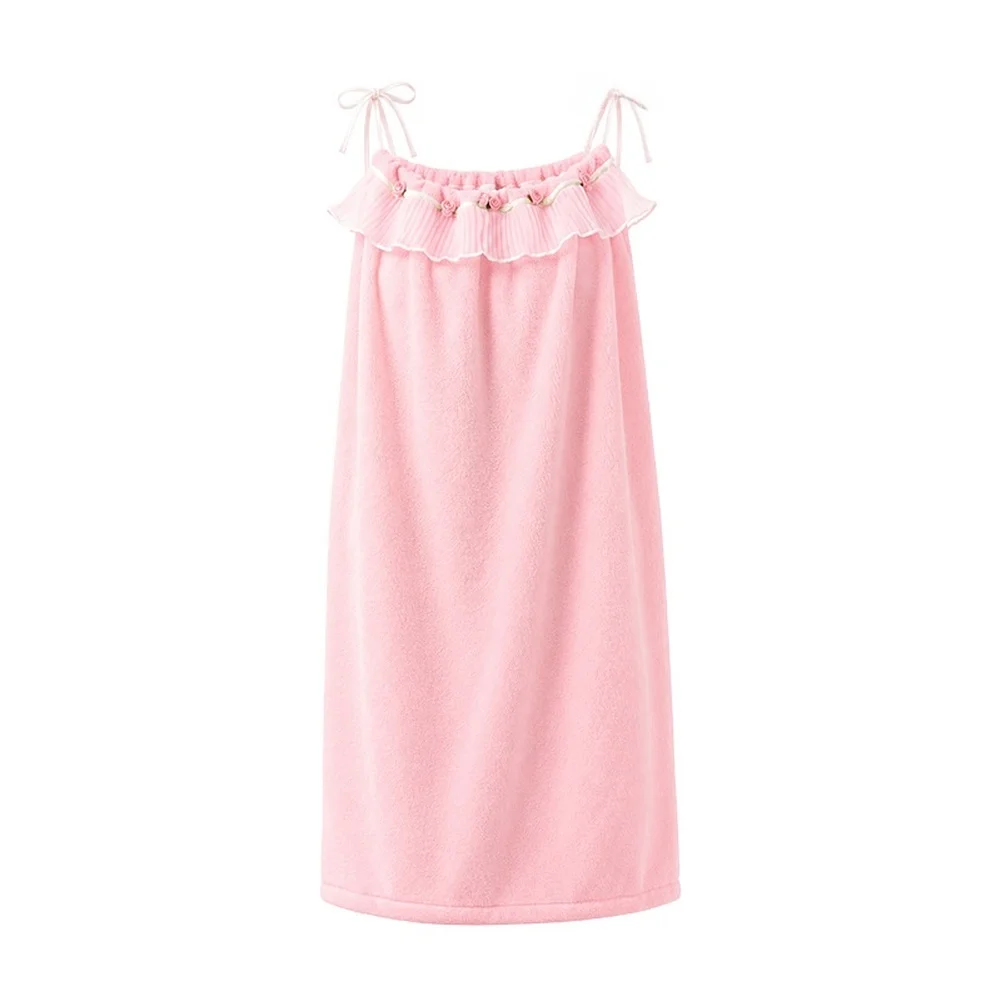 Coral Fleece Bath Wrap for Women with Thoughtful Thin Strap Adjustability Rose Embroidery and Gentle Absorbency