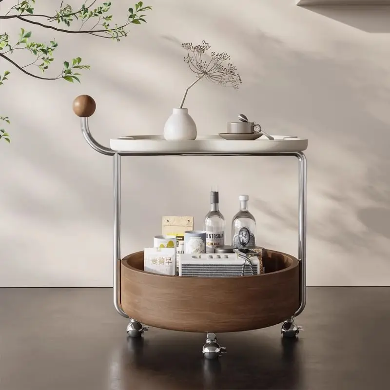 

Antique Style Solid Wood Sofa Side Table Movable Trolley Light Luxury High-end Living Room Home Coffee Table Rack