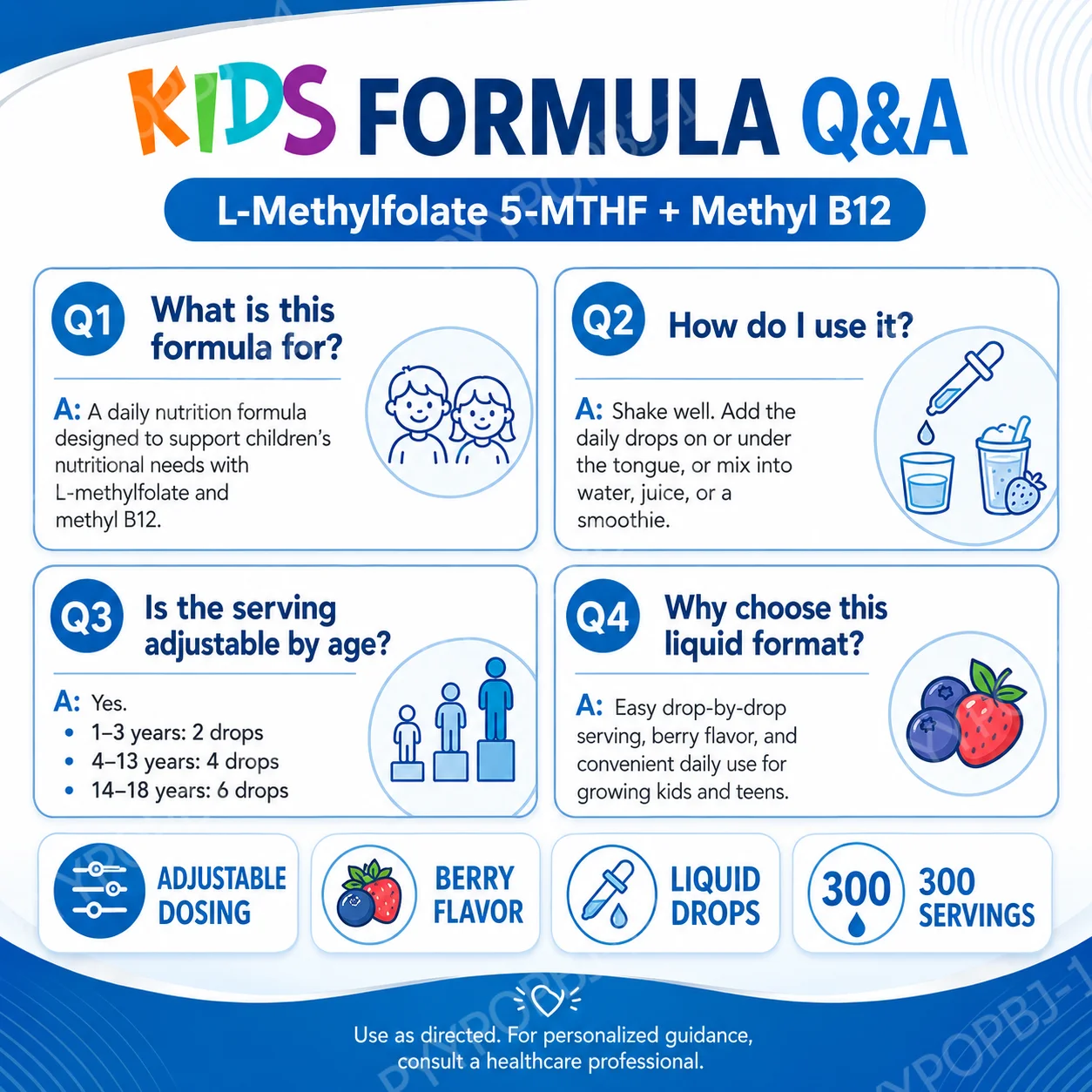 Kids L-Methylfolate 5-MTHF Liquid Drops with Methyl B12 Active Folate Support 1 Fl Oz USDA Organic Vegan Non-GMO