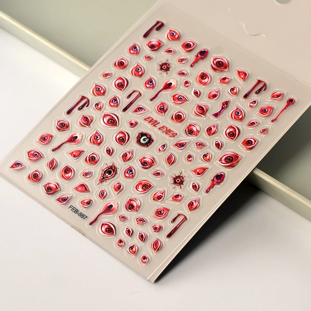 ملصق أظافر 5D بعيون شريرة ، شرير دموي ، منزلق هالوين للأظافر ، تصميم لاصق ، ديكورات فنية ، #3