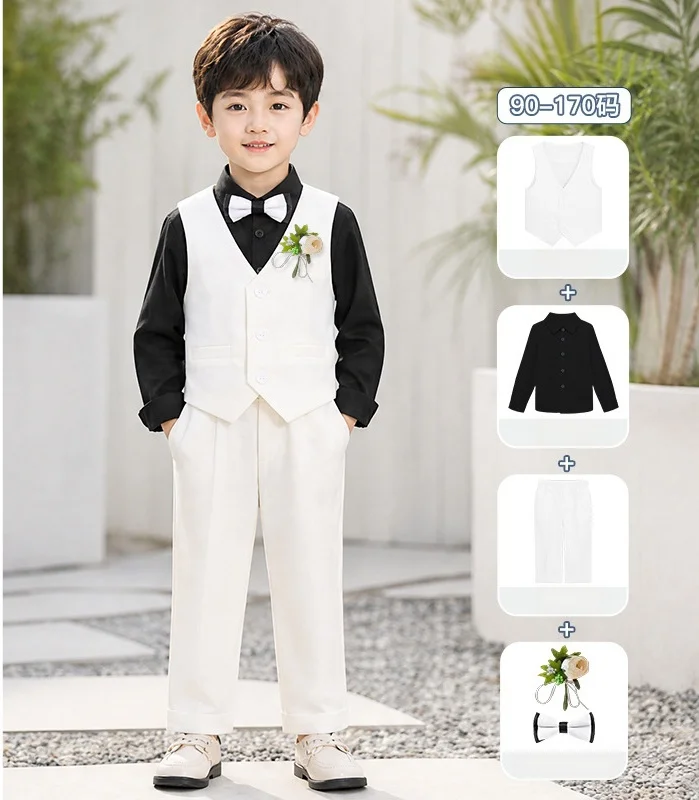 Children's Suit Autumn British Gentleman Vest Suit Boy Hosting Speech Piano Performance Dress Flower Girl Dress