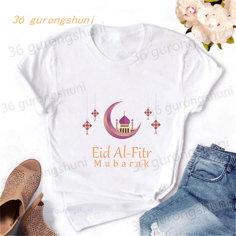 Girls tshirt Muslim Ramadan kareem Mubarak mosque graphic tee tops Eid al-Fitr Islam t shirt women clothes Ladies t-shirts