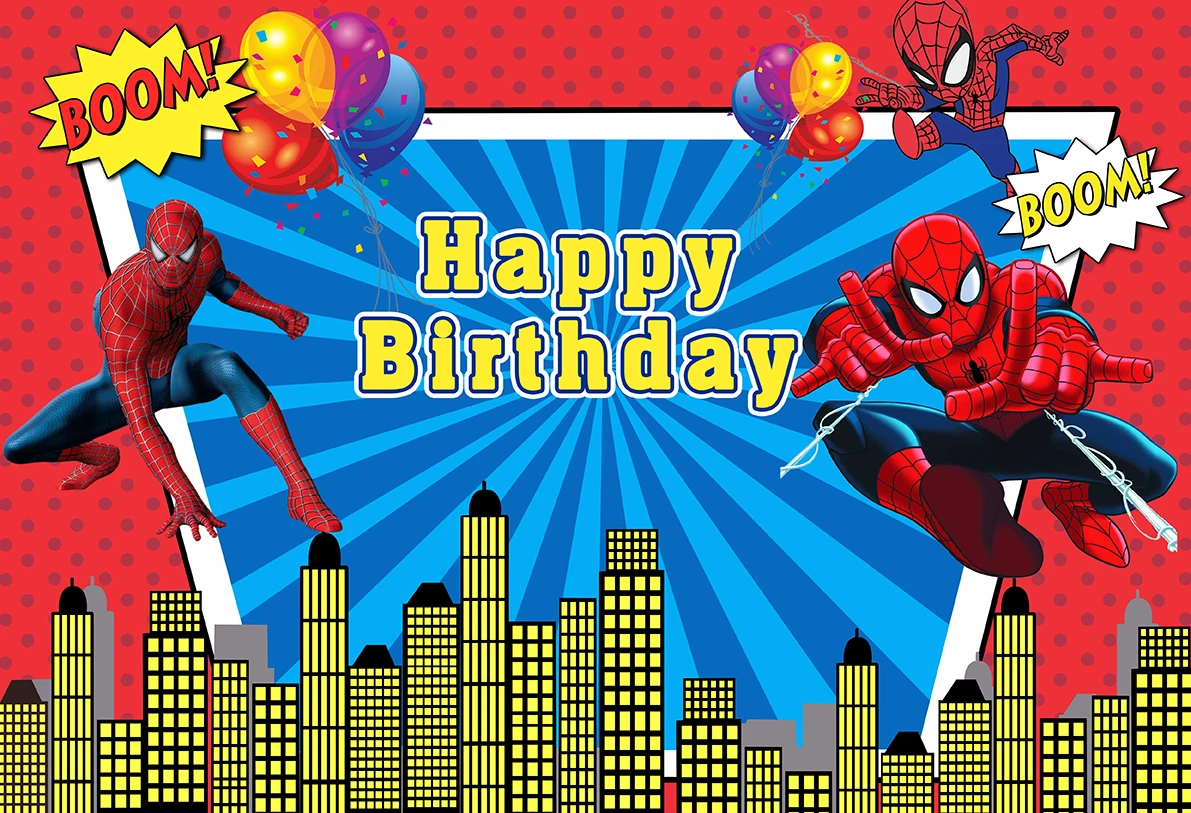 Spiderman Party ฉากหลังผ้าม่าน Photobooth Spider Superhero เด็กวันเกิดตกแต่งฉากหลังผ้า