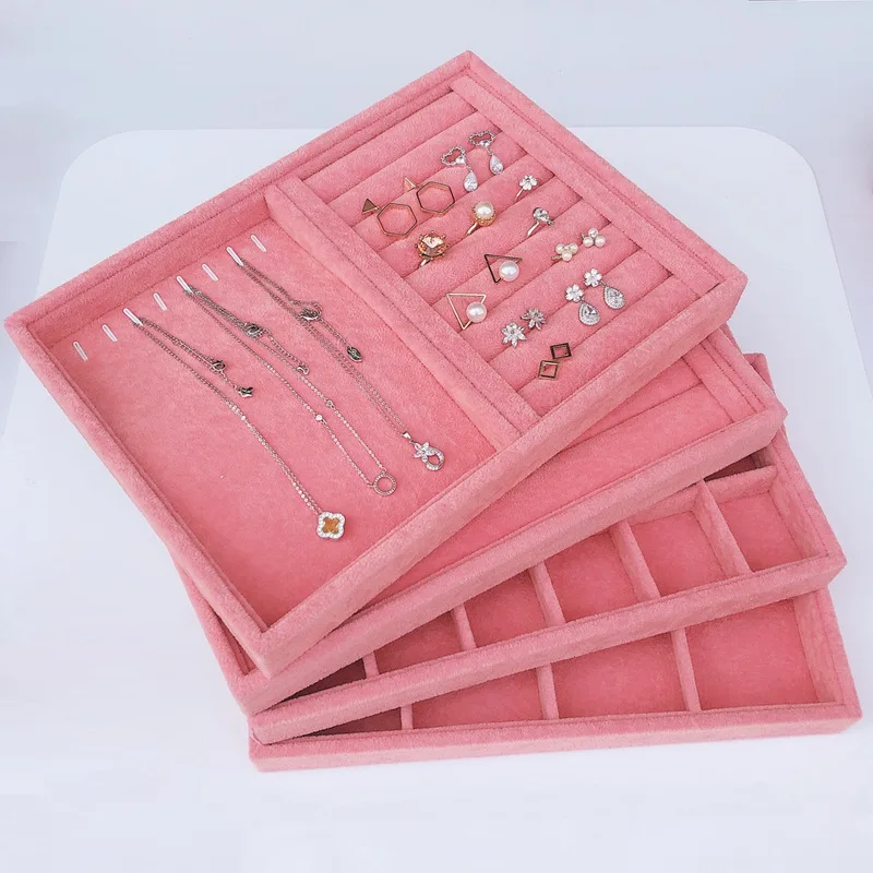 

Stackable Velvet Pink Jewelry Organizer Trays For Drawers Inserts Storage Tray Display Case, Stud Earrings Bracelets Necklace