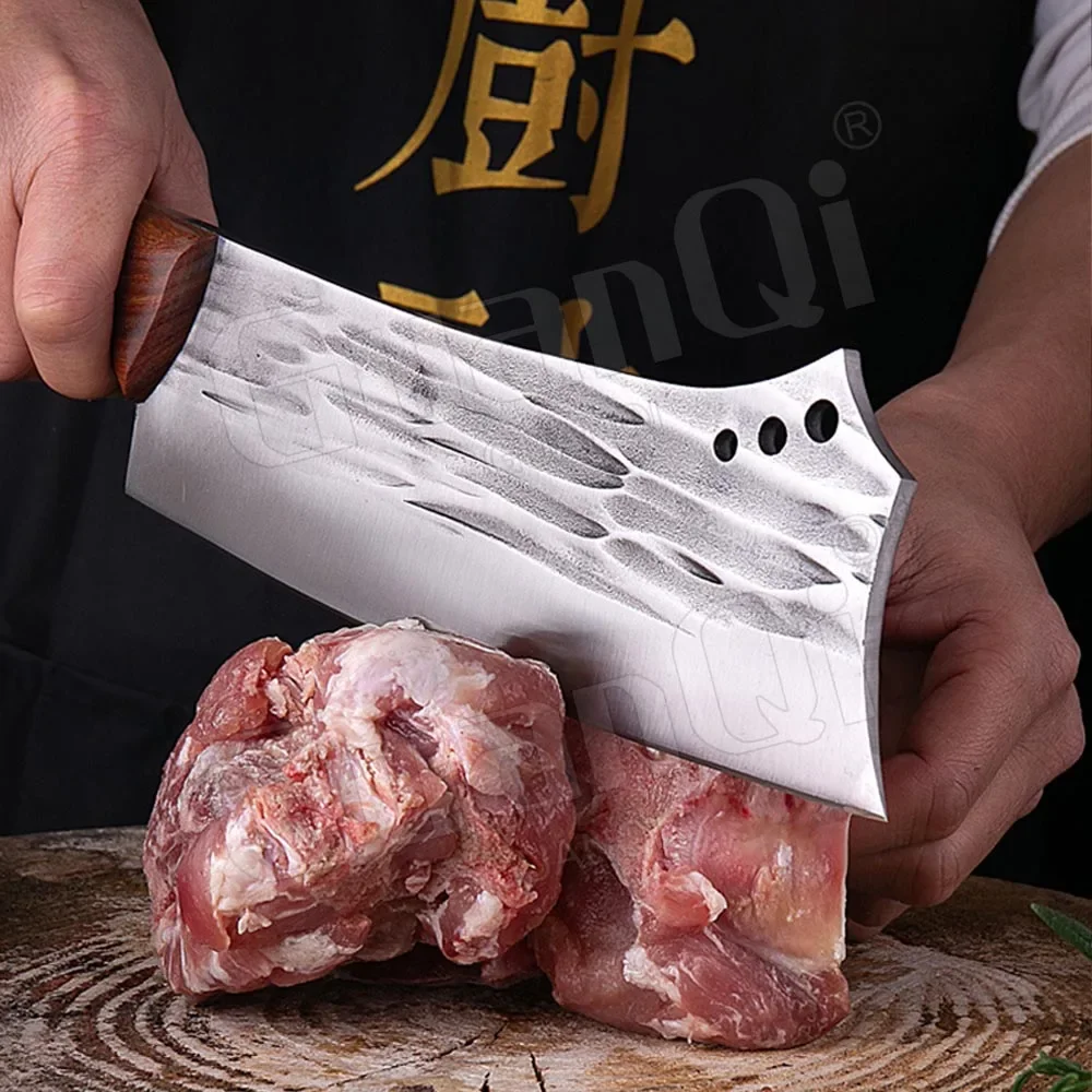 Handmade Kitchen Butcher Knife Stainless Steel Forged Slaughter Knife Wenge Handle Chopping Slicing Chef Knives Kitchen Tool