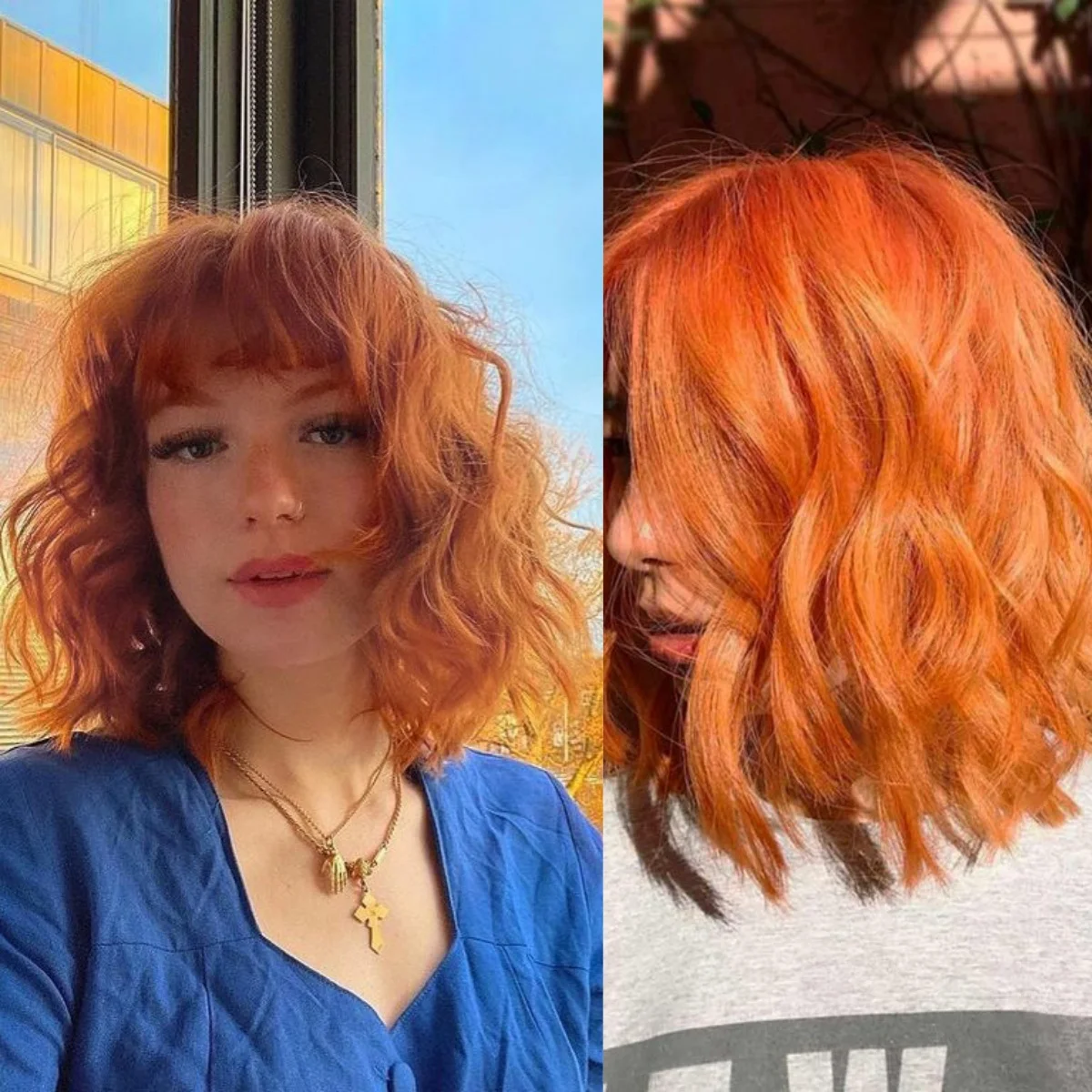 HAIRCUBE Orange Short Bob Synthetic Wigs Natural Wave Hair for Women Wigs With Bangs Daily Lolita Heat Resistant Fashion Wigs