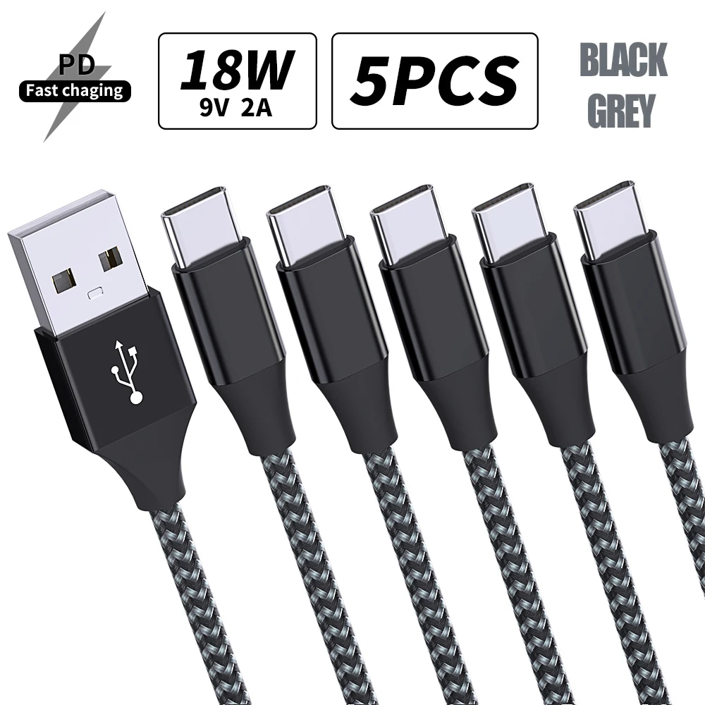 LAIHONEN 5 Packungen 18 W USB Typ C Ladekabel Ladegerät Datenkabel für iPhone 16 15 MacBook Samsung S21 S20 S10 S9 S8 Huawei P40 Xiaomi 9 3