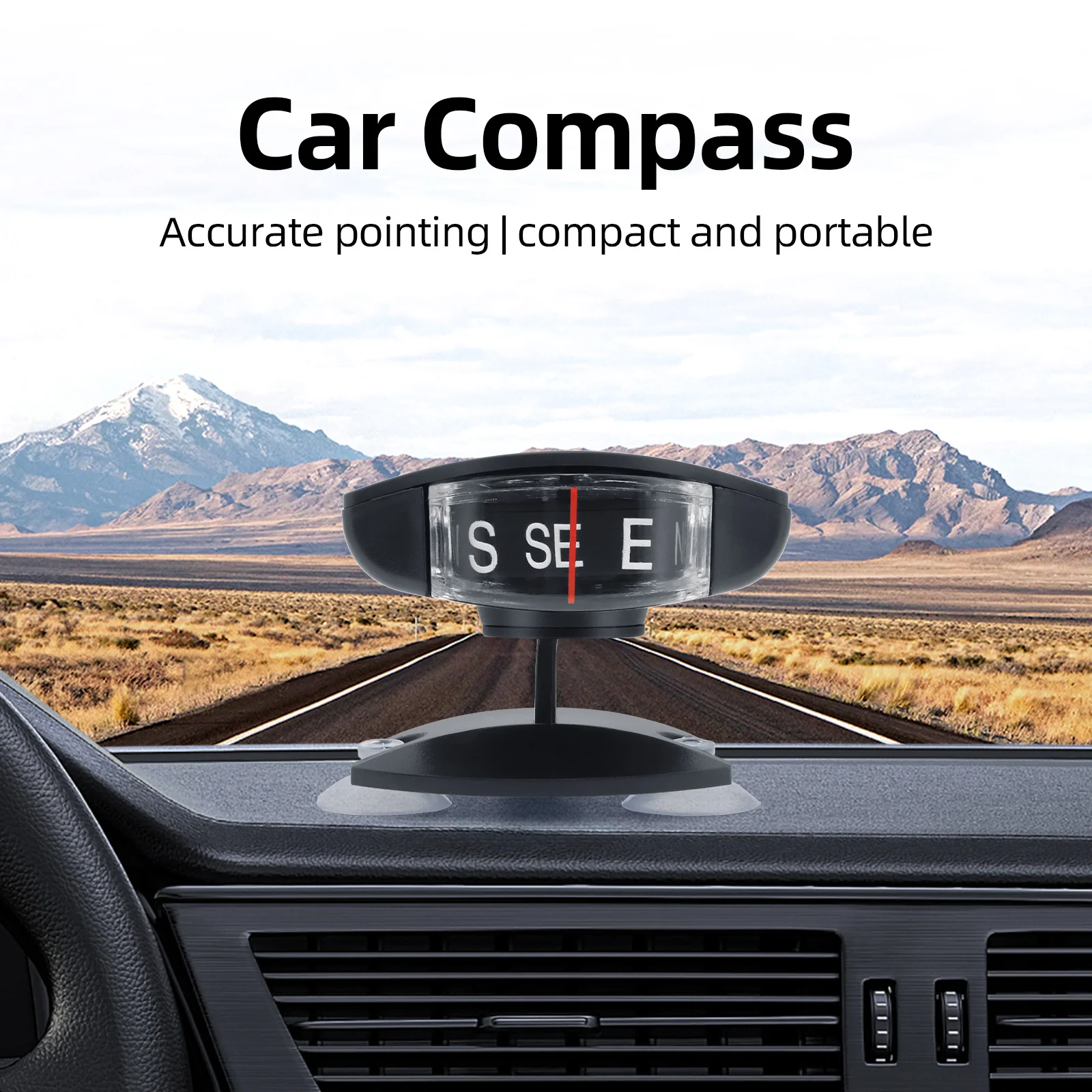 Vehicle Navigation Car Compass + Suction Cup Mini Guide Car Interior Compass Installed Driving Camping Direction Indicate Tool