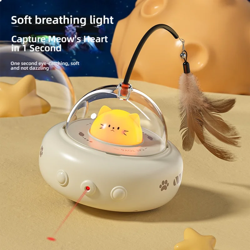 

Electric UFO Cat Toy with Bell Interactive Training Pet Supplies Replaceable Feather Design for Cats